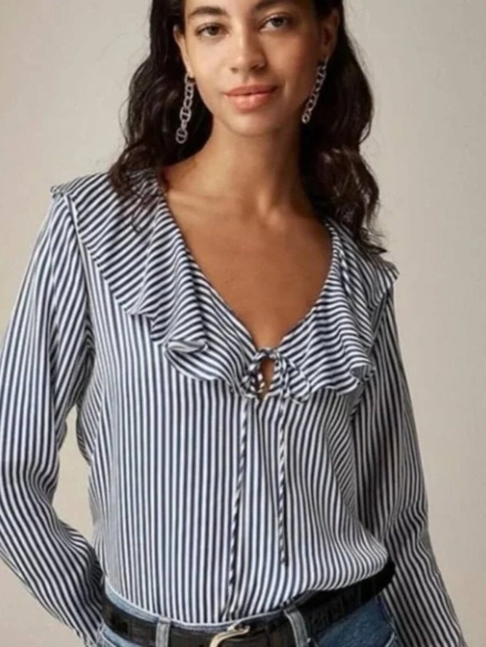 J. Crew Goldie Top In Blue Striped Satin Size S Ruffle Victorian French Feminine